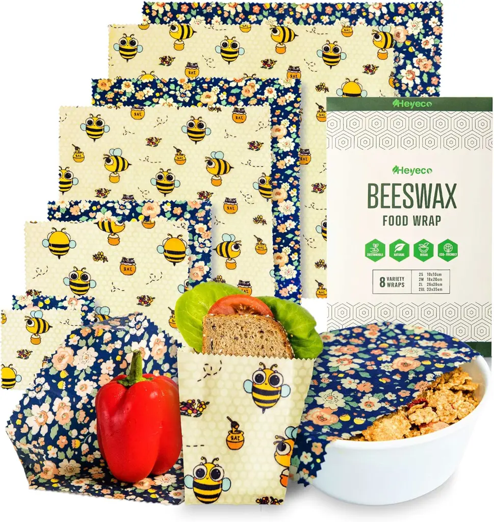 Beeswax Wraps (Set of 8) Eco Friendly Sustainable Reusable Food Wraps